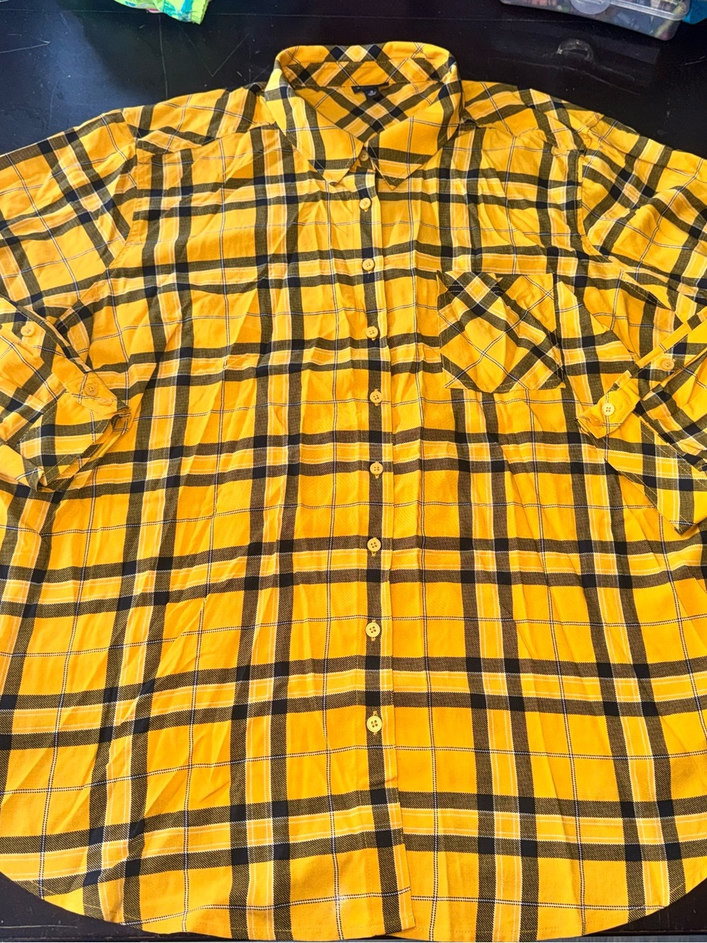 torrid Yellow and Black Plaid Button-Down Shirt